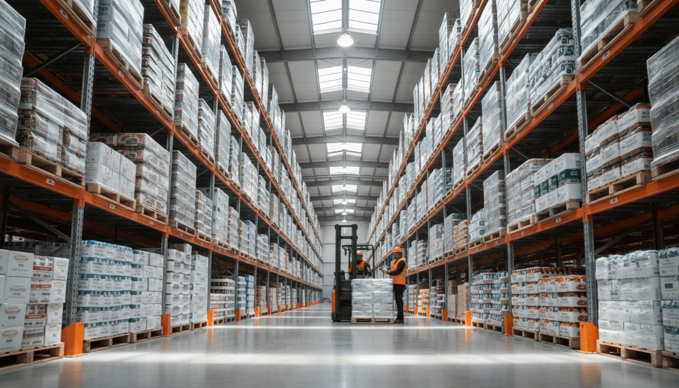 Wholesale Distribution - organized warehouse with stacked inventory