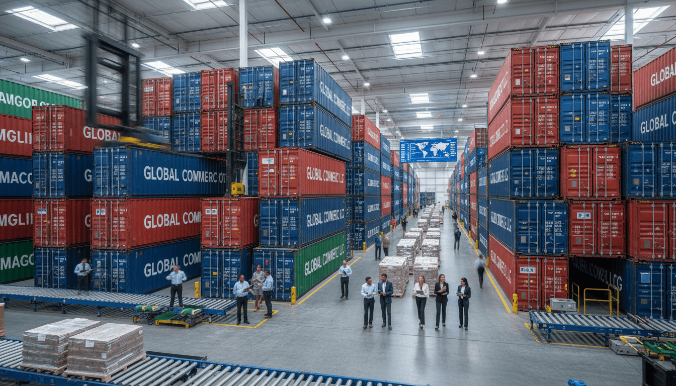 Miami warehouse with shipping containers and logistics operations