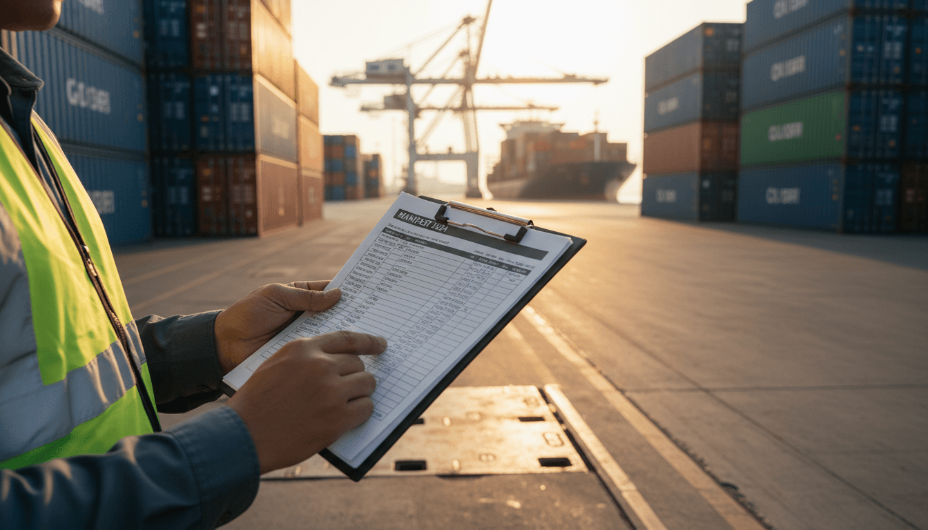 Import Export Logistics - port worker managing shipment documentation