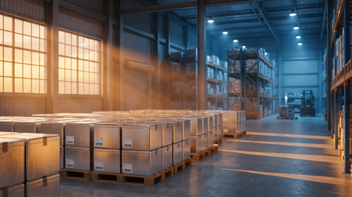 Professional examining inventory in a modern shipping and storage facility